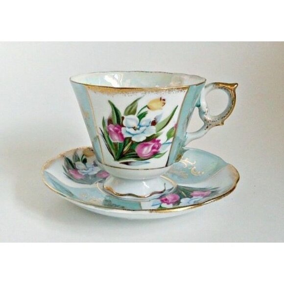Vintage Tea Cup and Saucer Lusterware Teacup Japan Bone China Teacup Floral - Picture 1 of 4